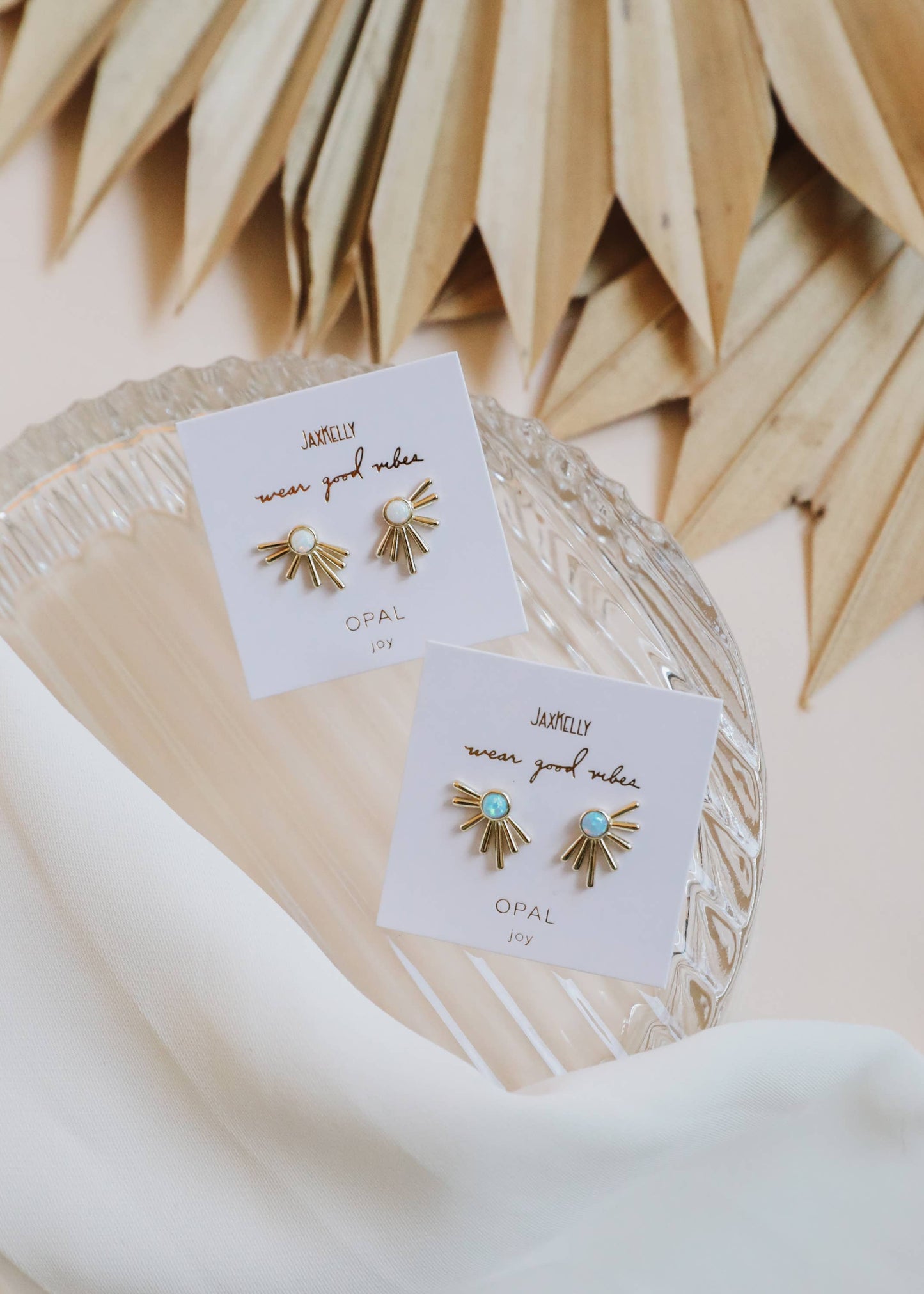 Sun Ray - White Opal - Gold Earrings