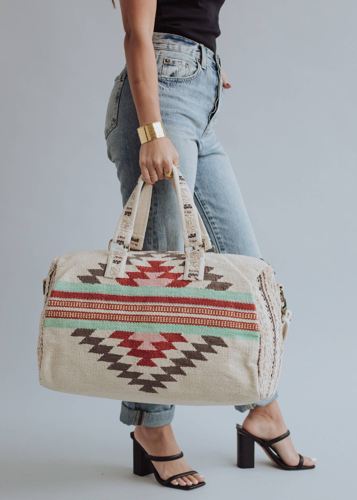 Beige, Brown & Red Aztec Duffel