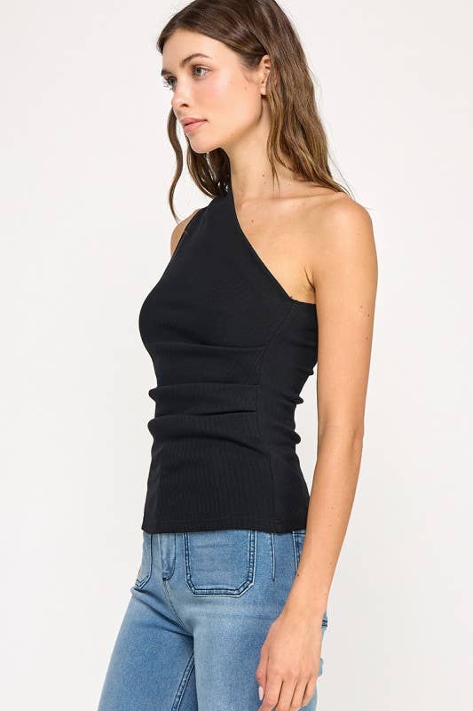 STRETCHY ASYMMETRIC RIBBED TOP