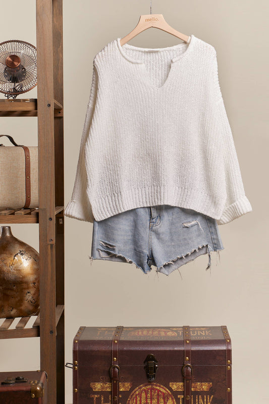 Ripped Neck Loose Fit Sweater
