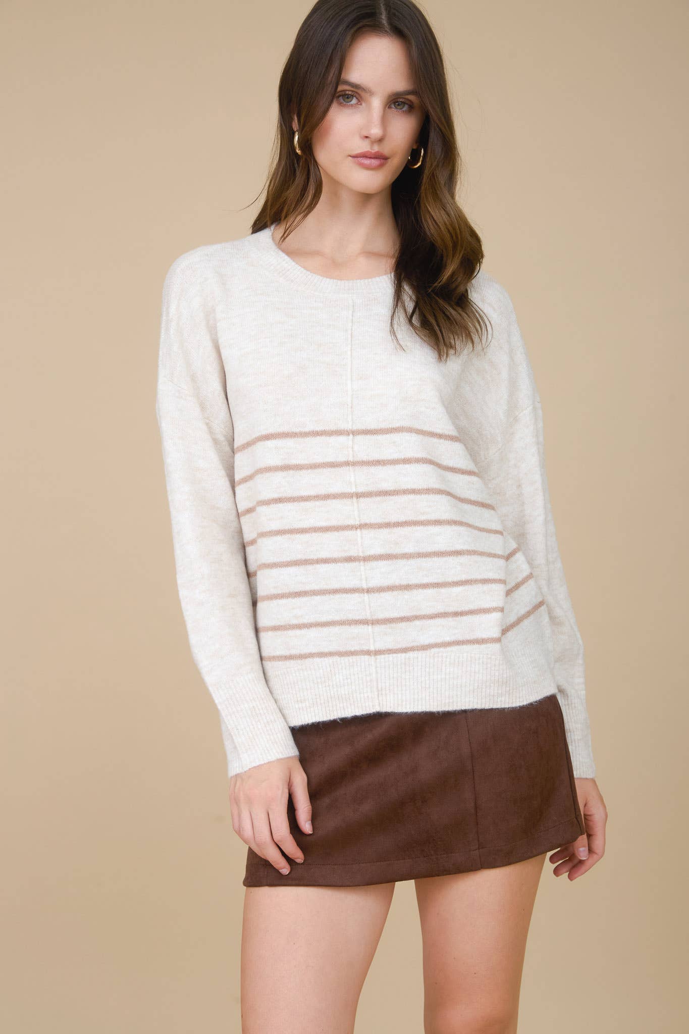 Simple & Cozy Front Seam Stripe Sweater