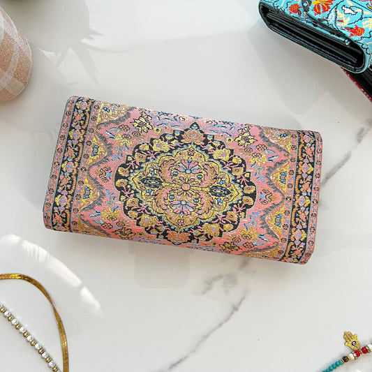 Pink Boho Trifold Wallet for Women, Handcrafted Boutique Des