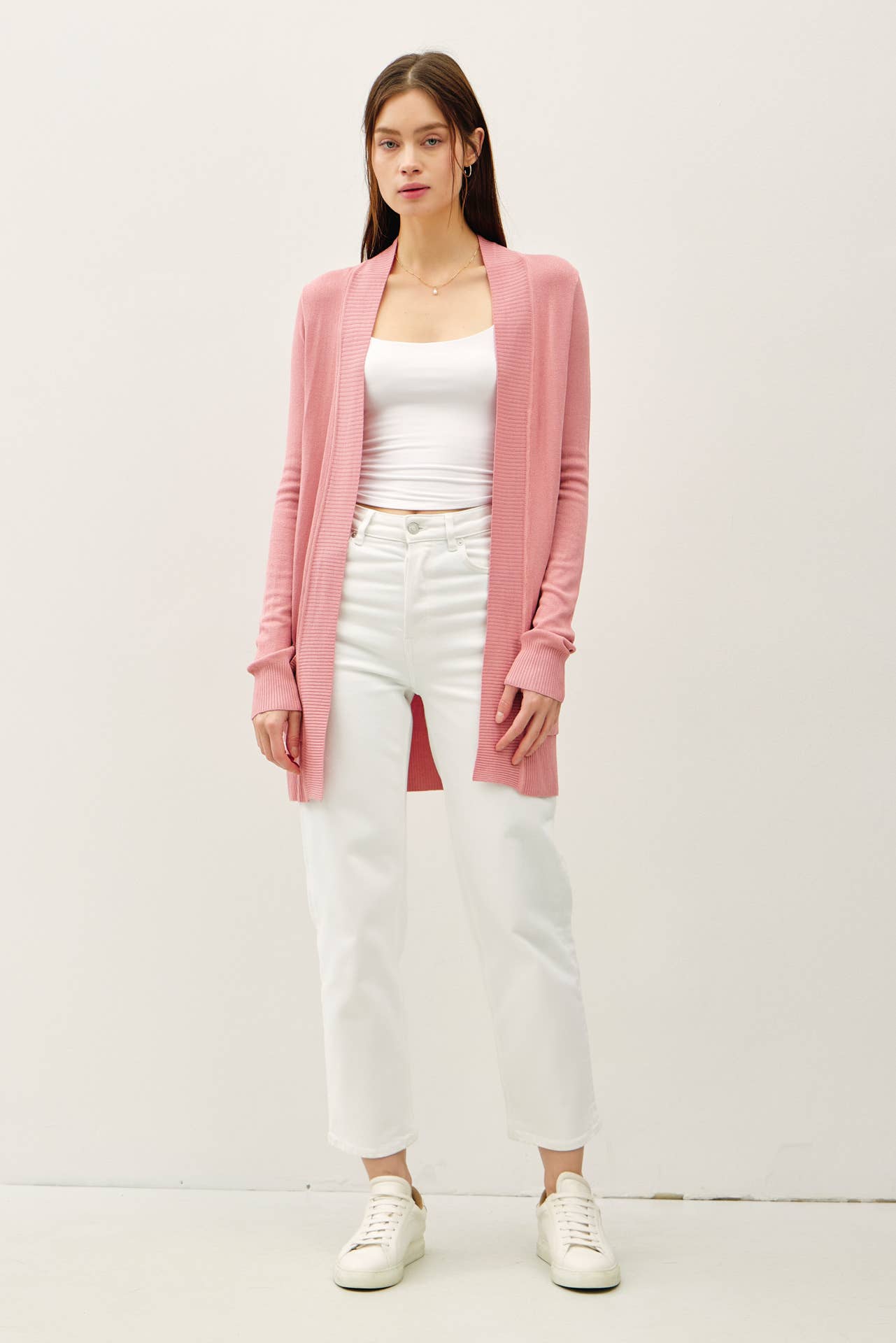 Essential Cotton Blend Open Front Cardigan