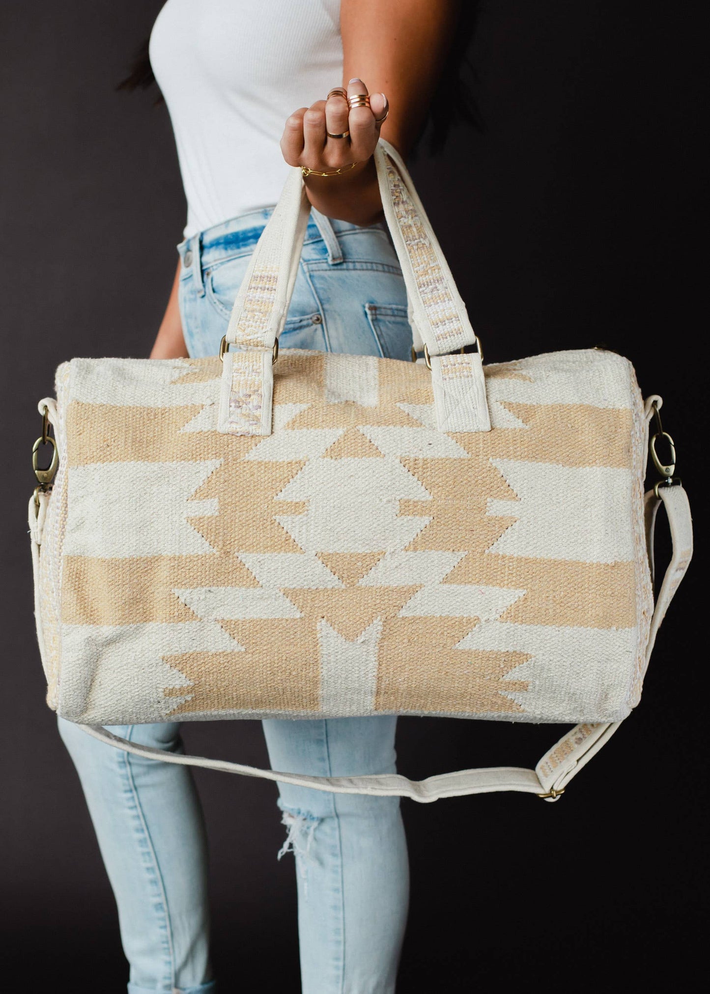 Cream & Tan Aztec Duffel