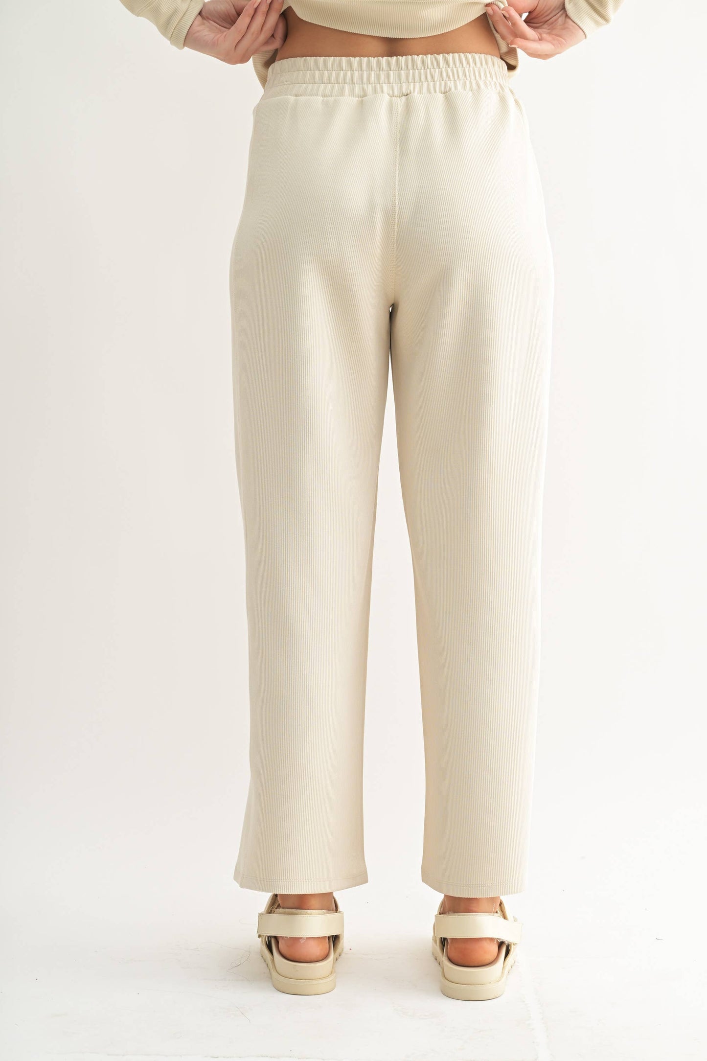 Luxe Sand Wash Rib Wide-Leg Pants