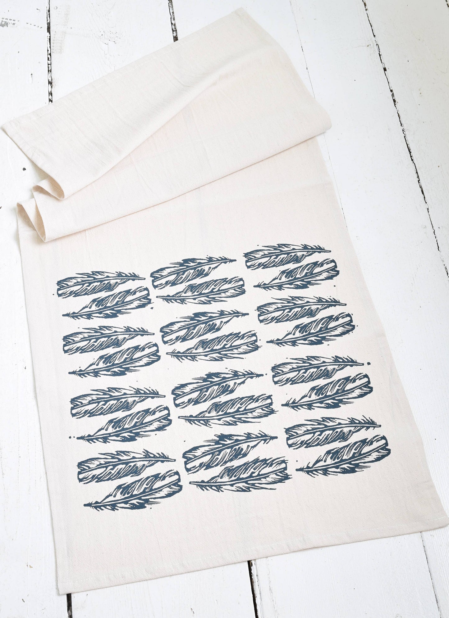 Block Feathers Tea Towel - Organic Cotton - Navy Blue