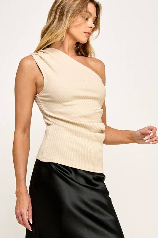 STRETCHY ASYMMETRIC RIBBED TOP