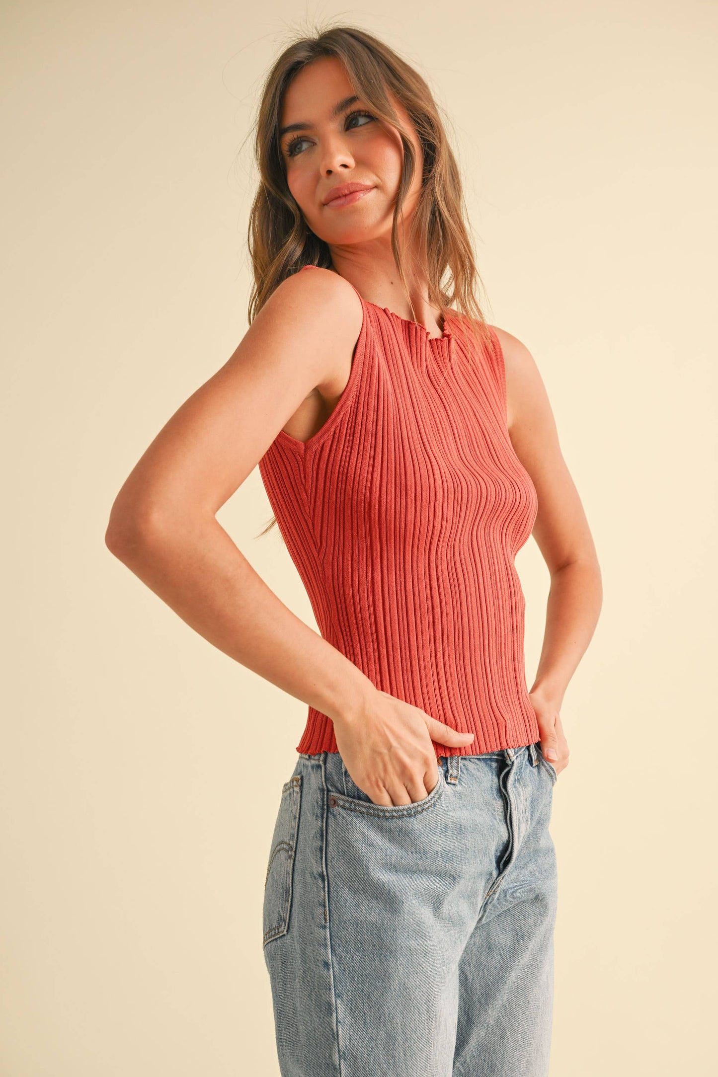 T3779 VISCOSE RIBBED KNITTED TOP