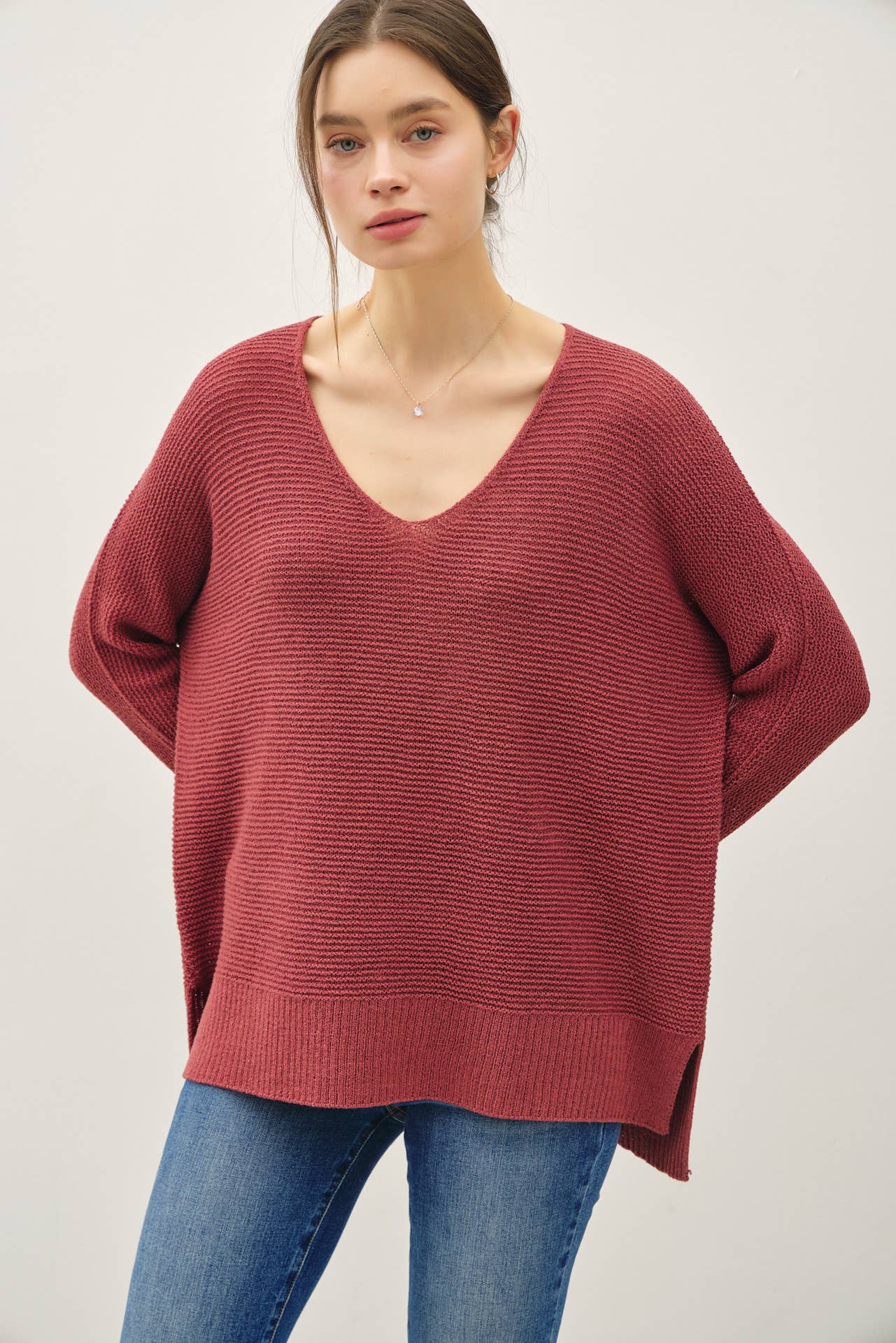 V Neck Dolman Sleeve Sweater