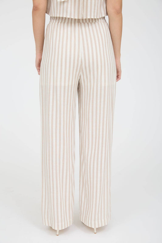 STRIPE LINEN WIDE LEG PANTS