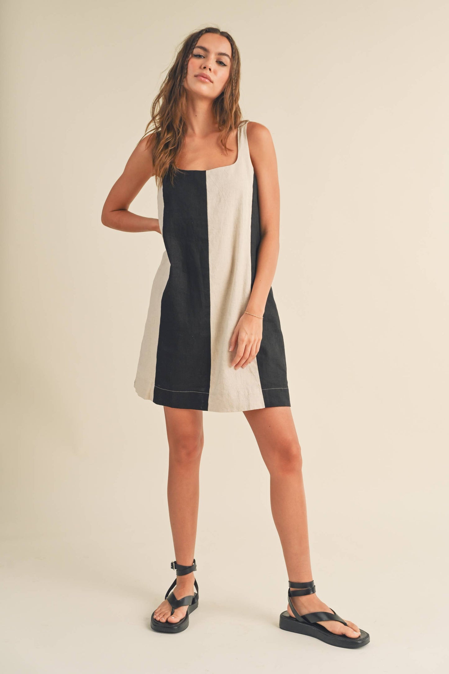 Colorblock Linen Midi Dress