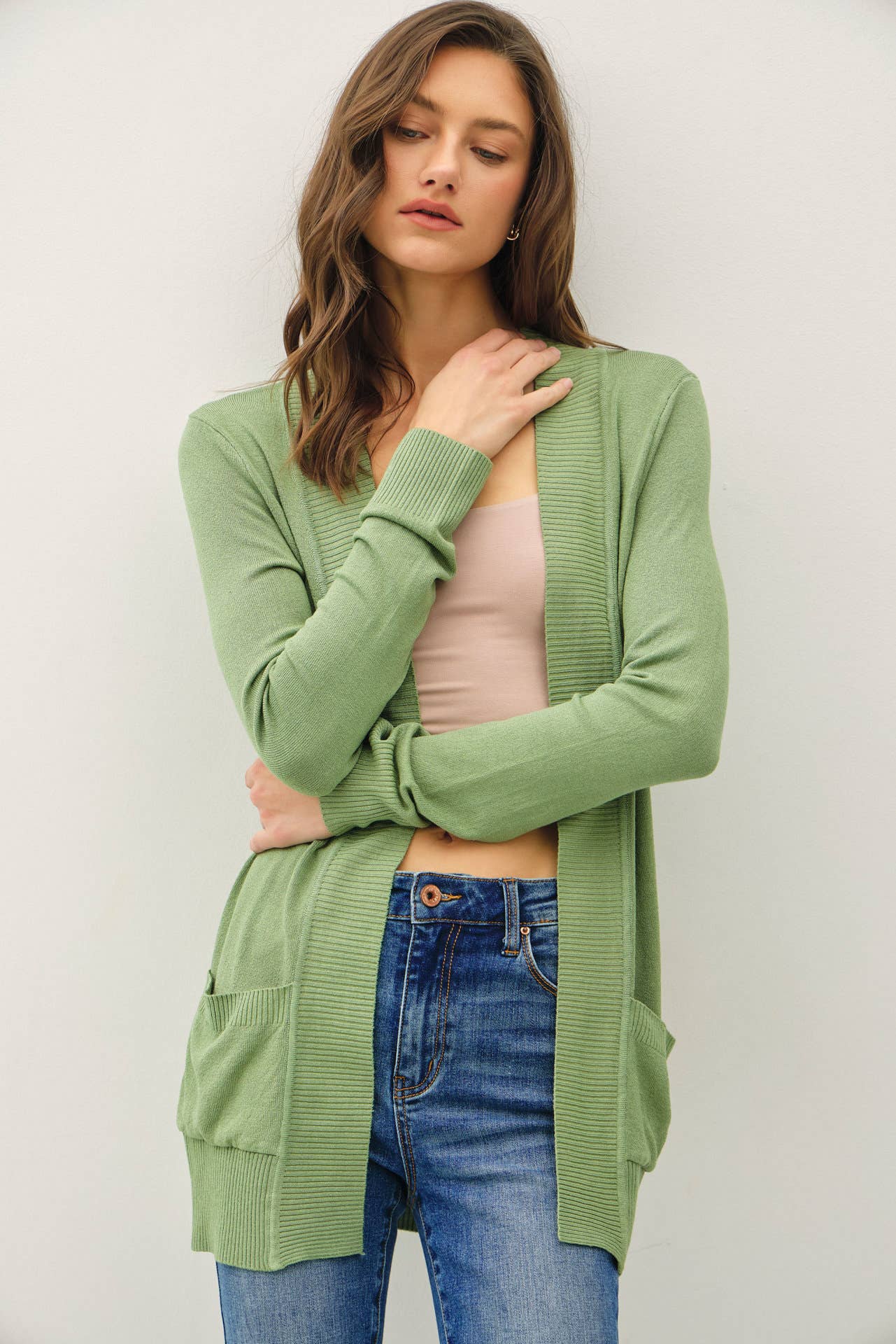 Essential Cotton Blend Open Front Cardigan