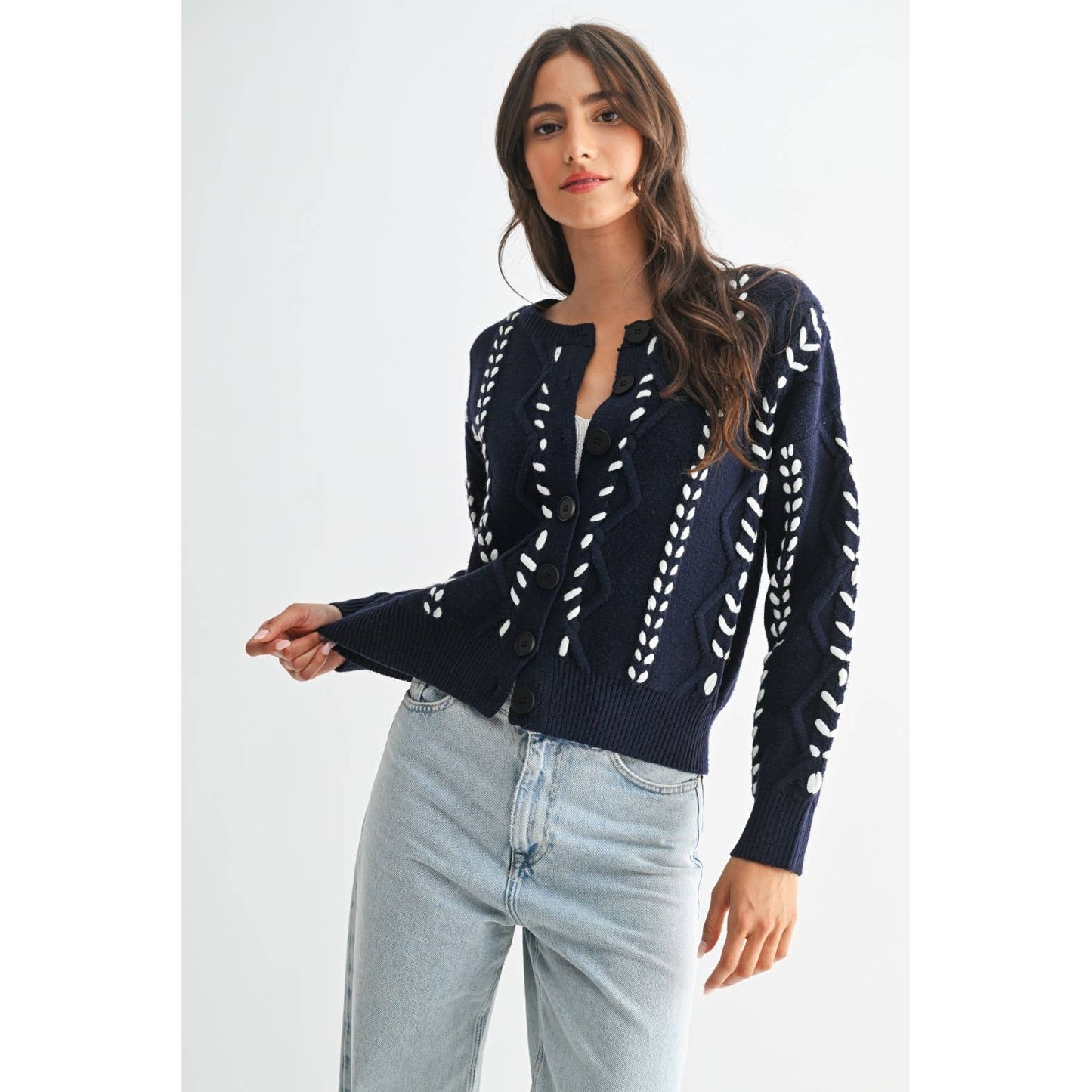 Indigo Ribbon Stich Cable Sweater
