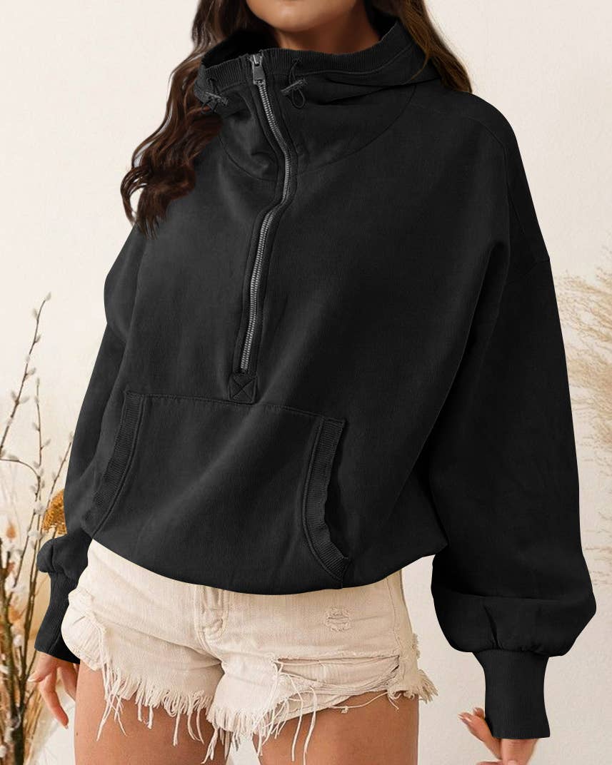 Quarter Zip Collar Pocket Hoodie