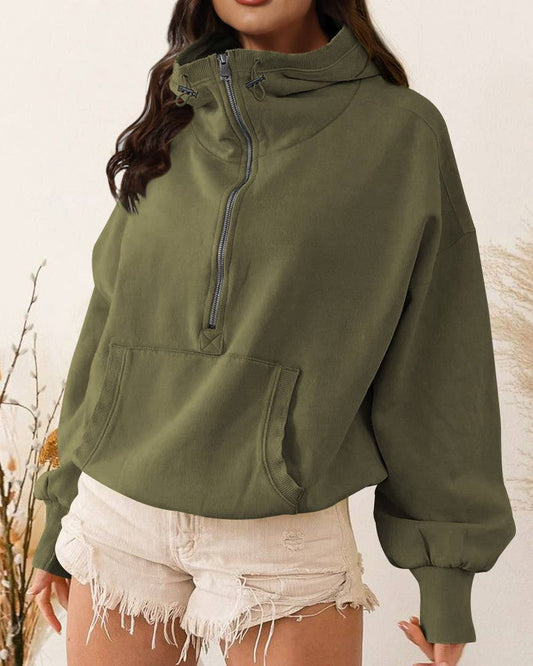 Quarter Zip Collar Pocket Hoodie