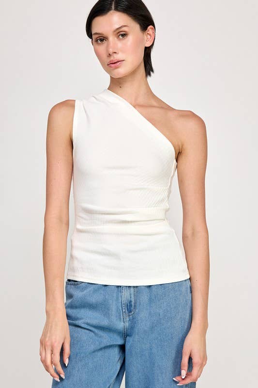 STRETCHY ASYMMETRIC RIBBED TOP