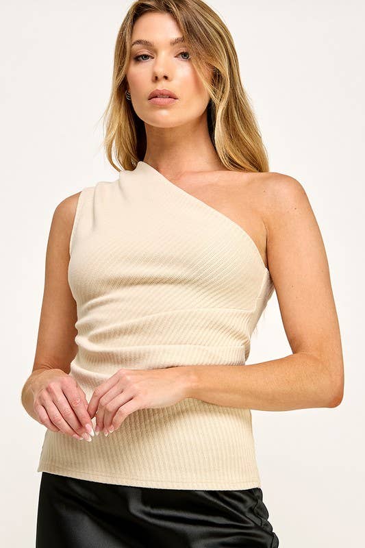 STRETCHY ASYMMETRIC RIBBED TOP