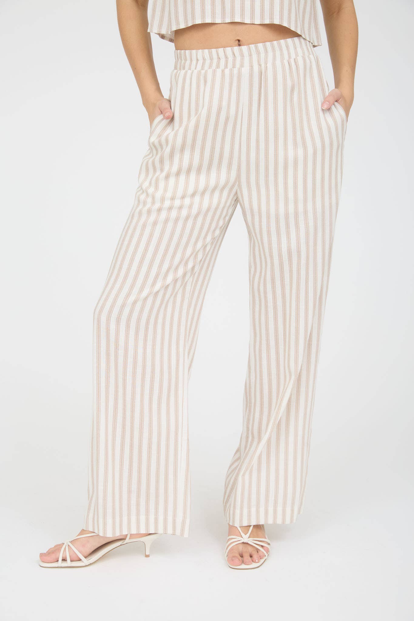 STRIPE LINEN WIDE LEG PANTS