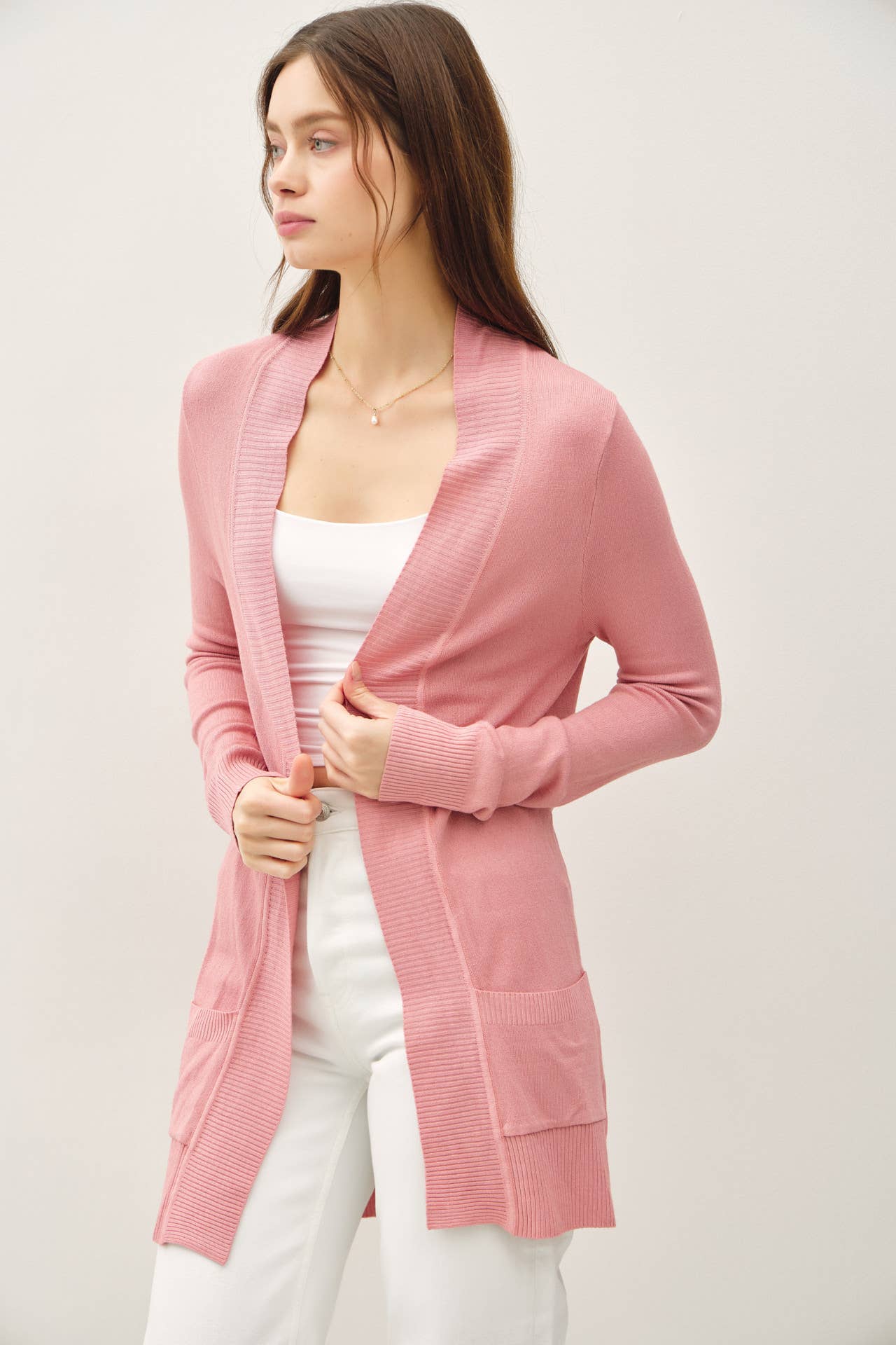Essential Cotton Blend Open Front Cardigan