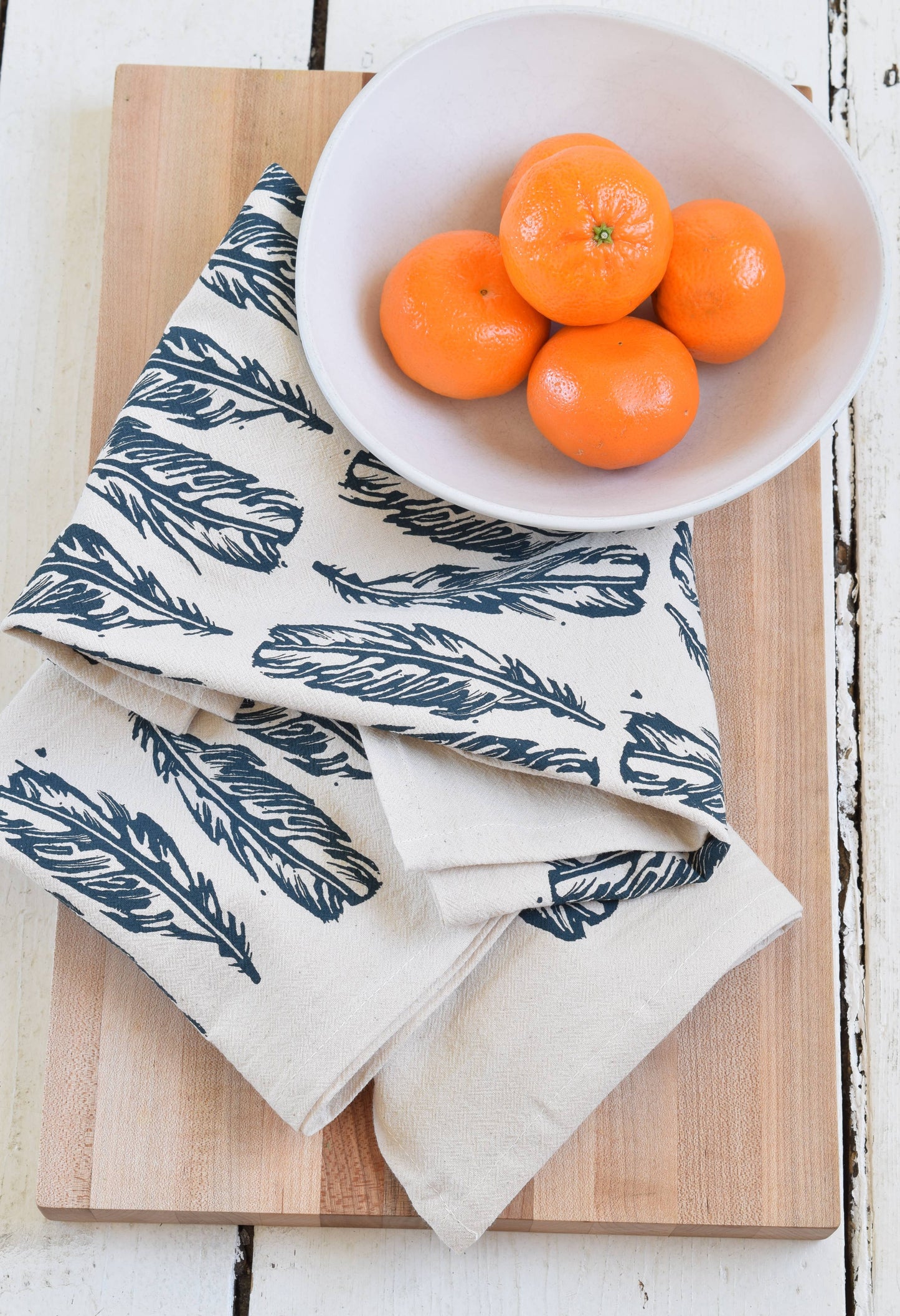 Block Feathers Tea Towel - Organic Cotton - Navy Blue