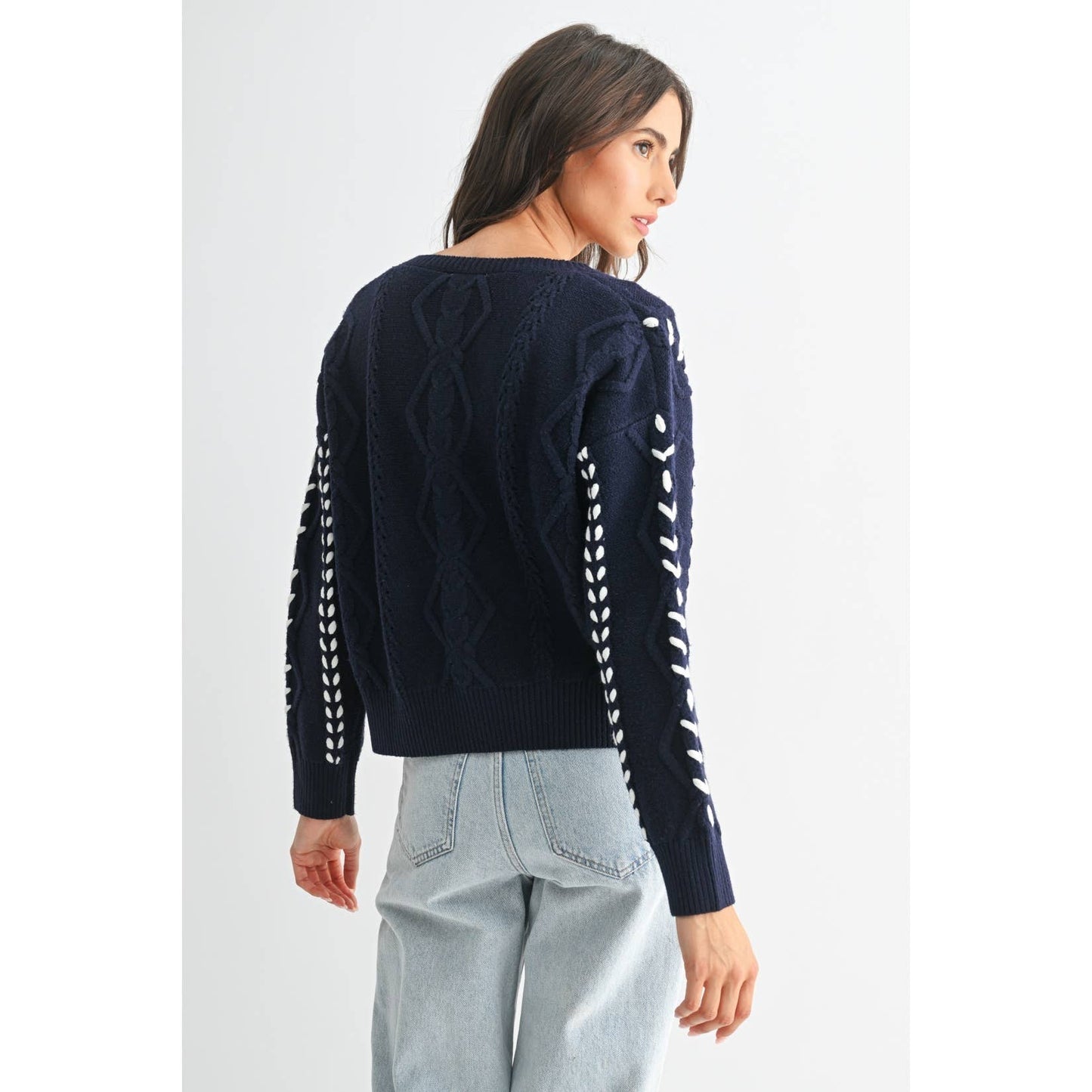 Indigo Ribbon Stich Cable Sweater