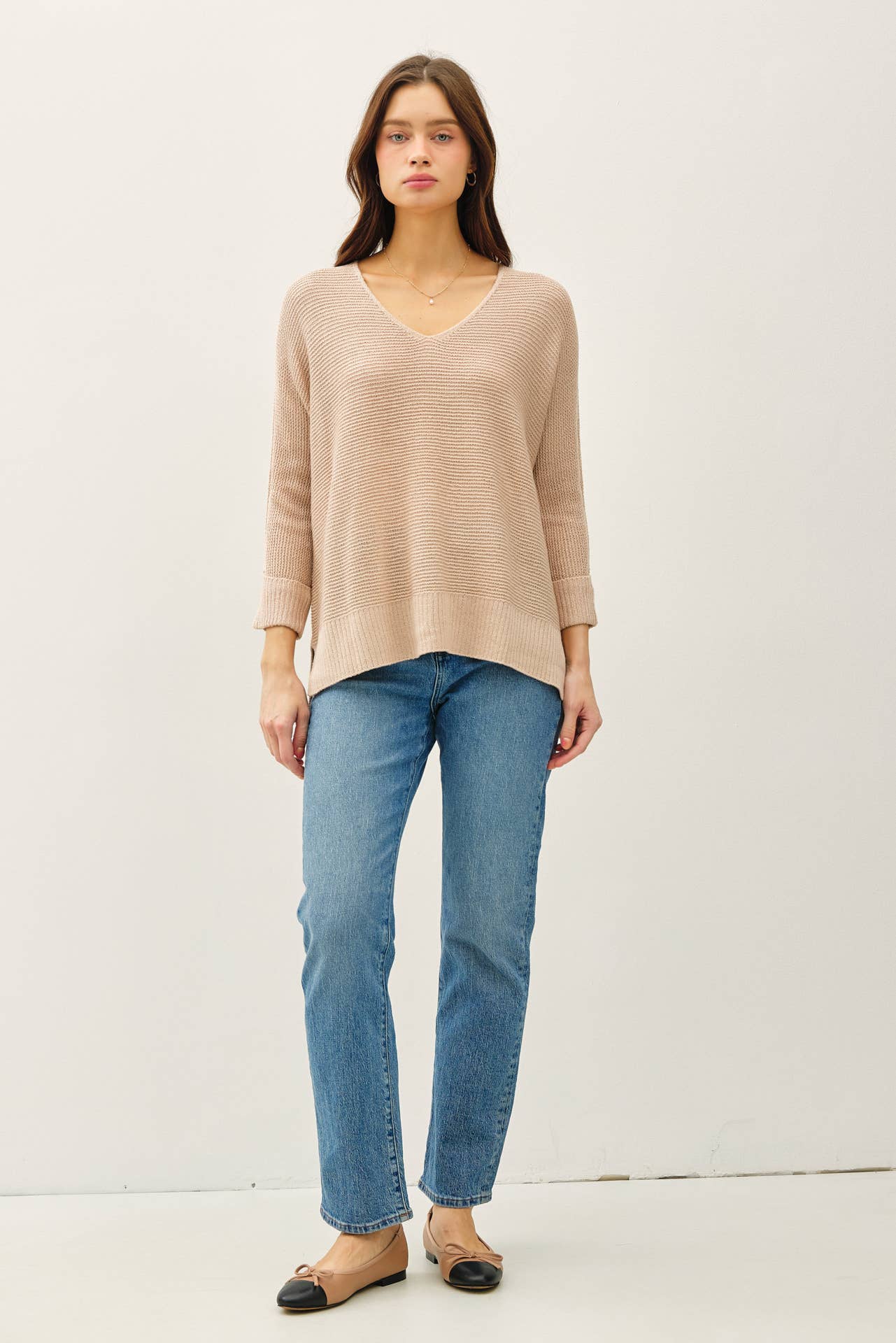 V Neck Dolman Sleeve Sweater