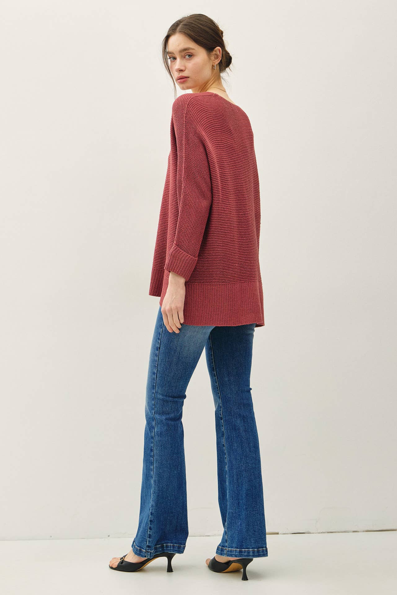 V Neck Dolman Sleeve Sweater