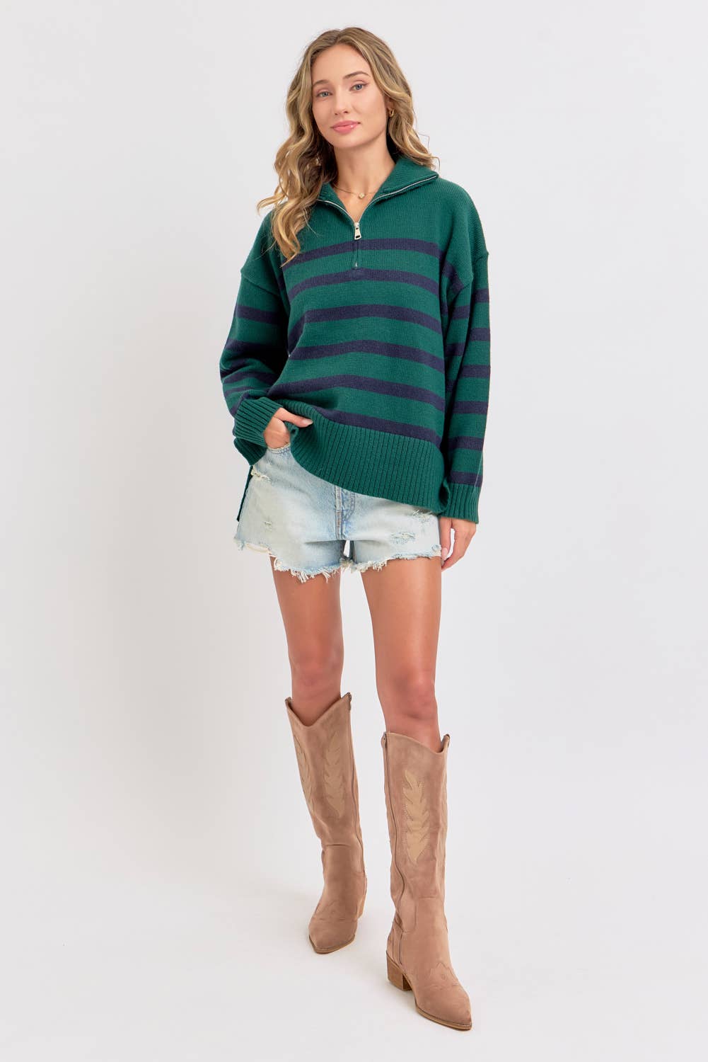 Striped Zip Front Sweater