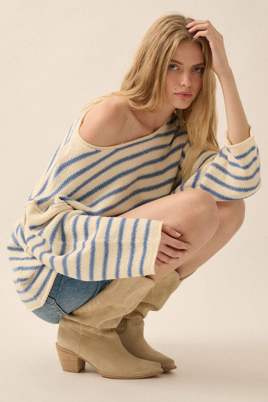 Striped Textured Knit Oversized Sweater