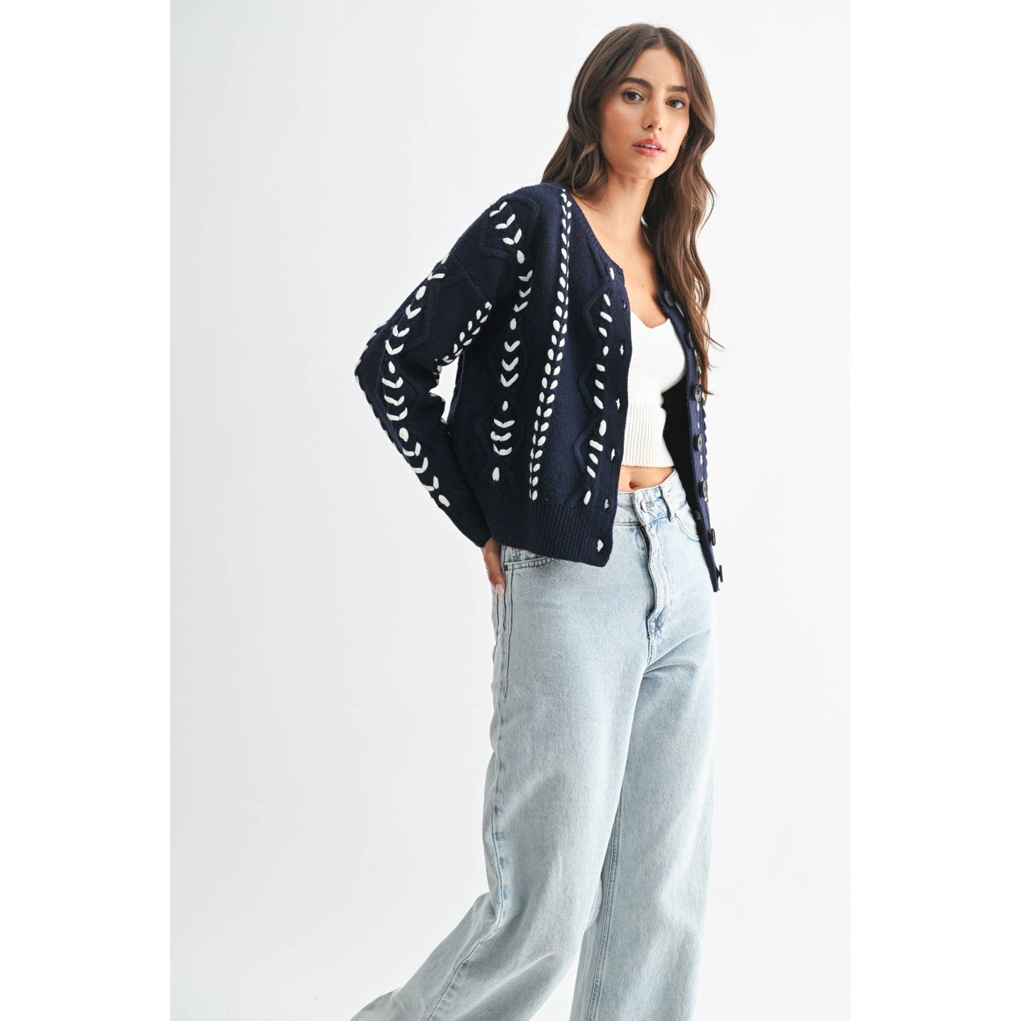 Indigo Ribbon Stich Cable Sweater