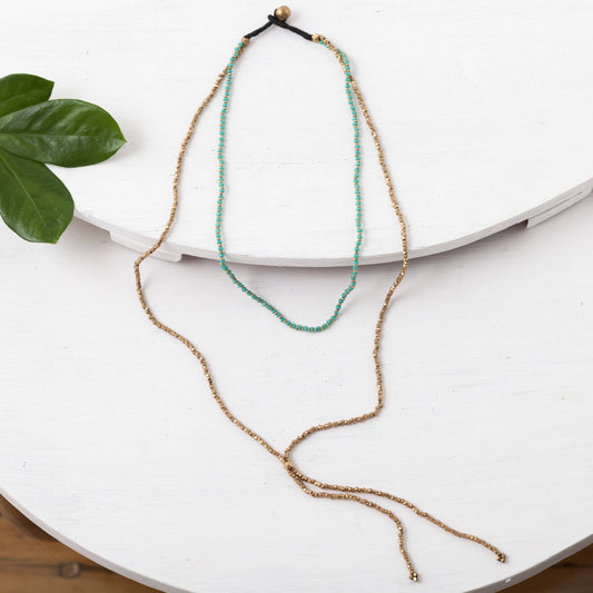 Brass Double Layer Lariat Necklace