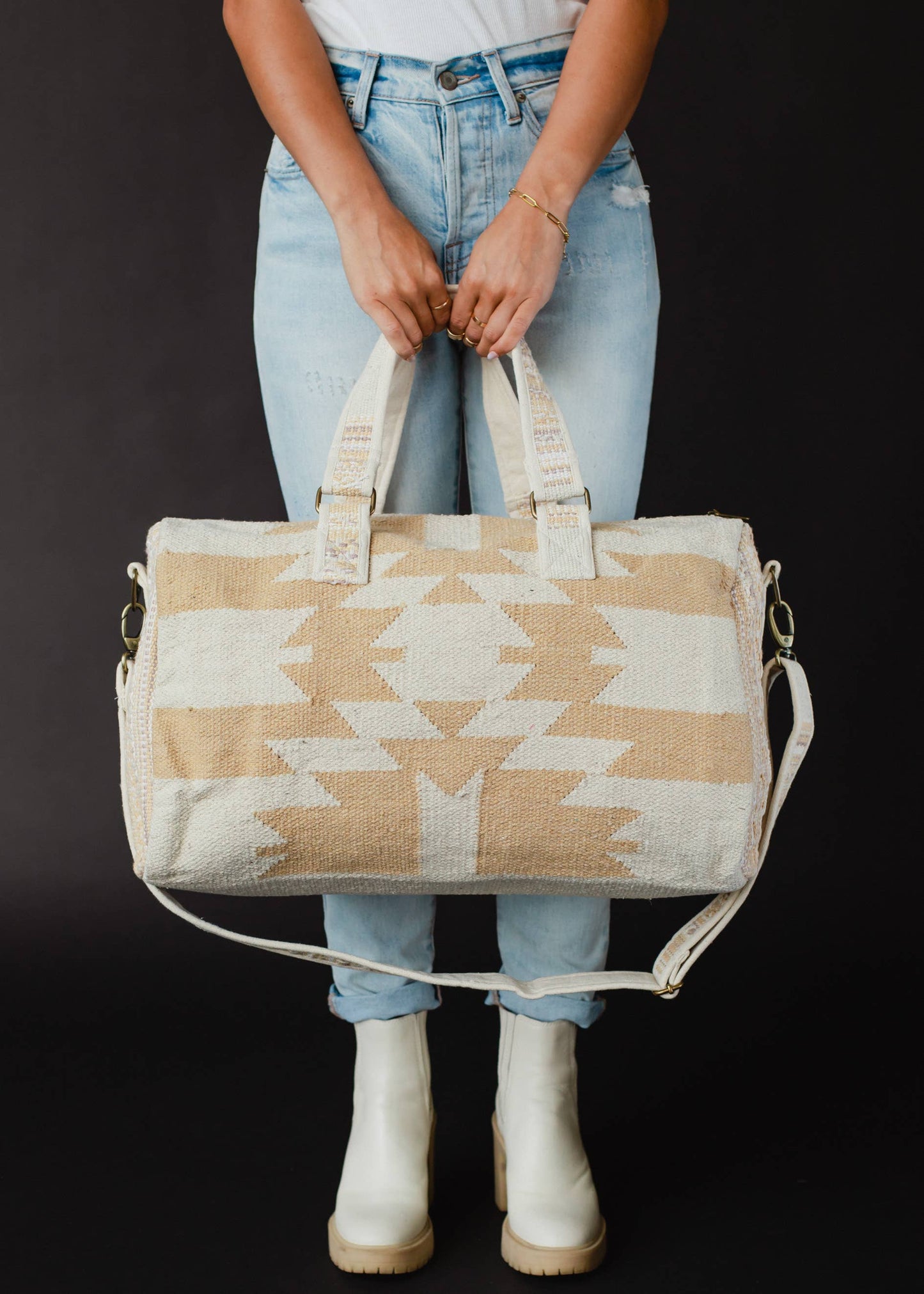 Cream & Tan Aztec Duffel