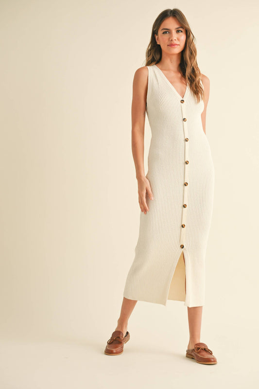 Essential Button Down Ribbed Dress