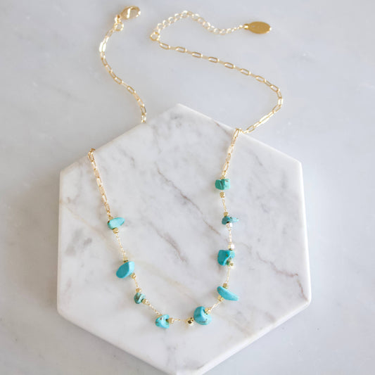Turquoise Nugget Paperclip Necklace