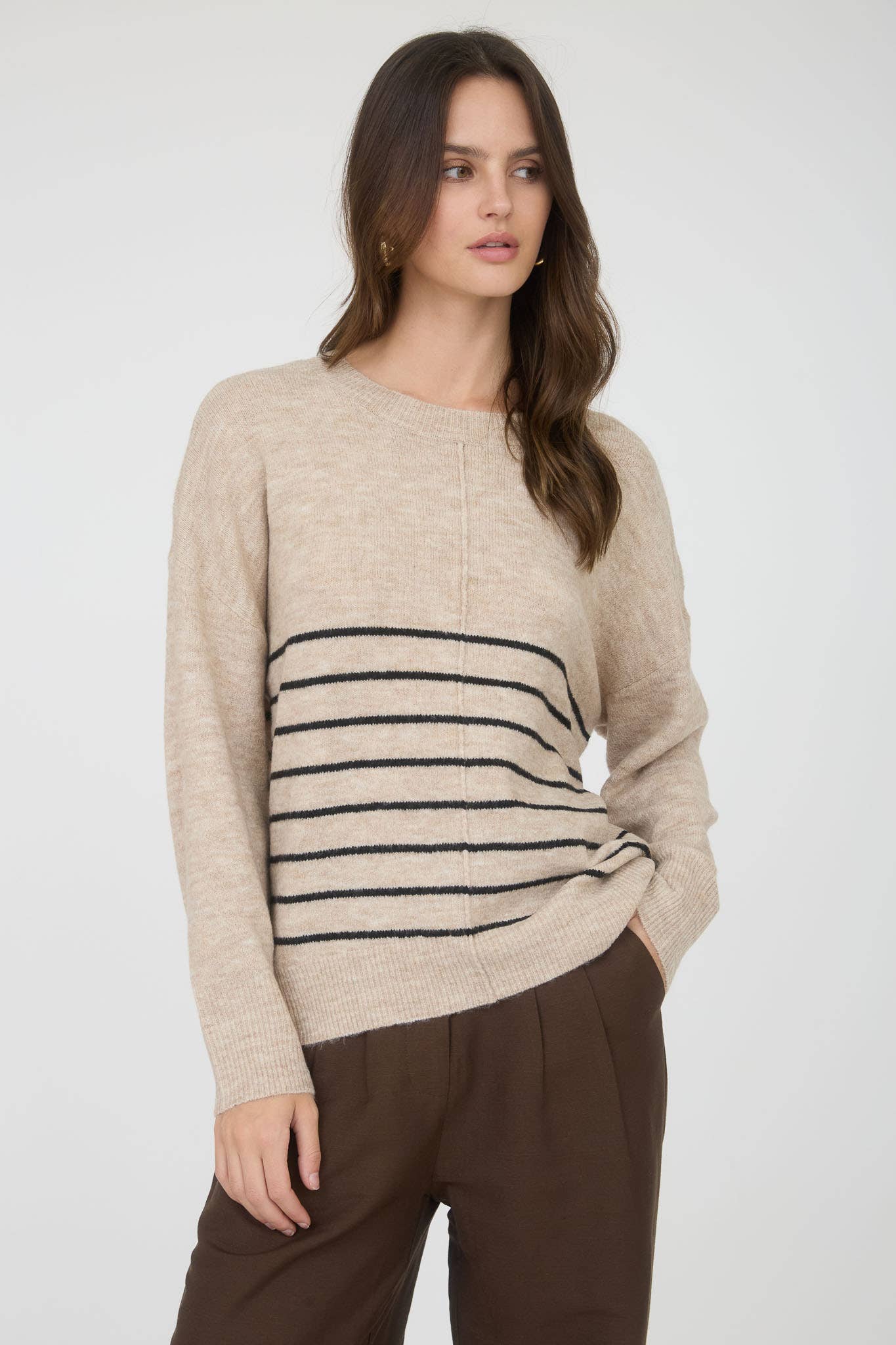 Simple & Cozy Front Seam Stripe Sweater