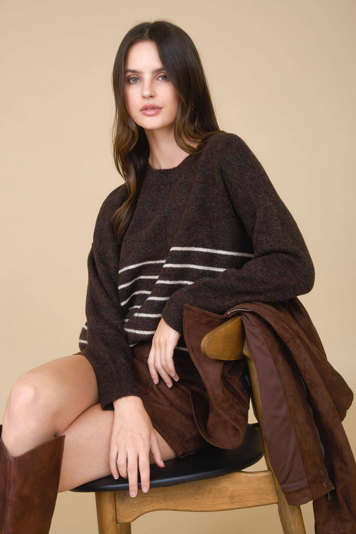 Simple & Cozy Front Seam Stripe Sweater