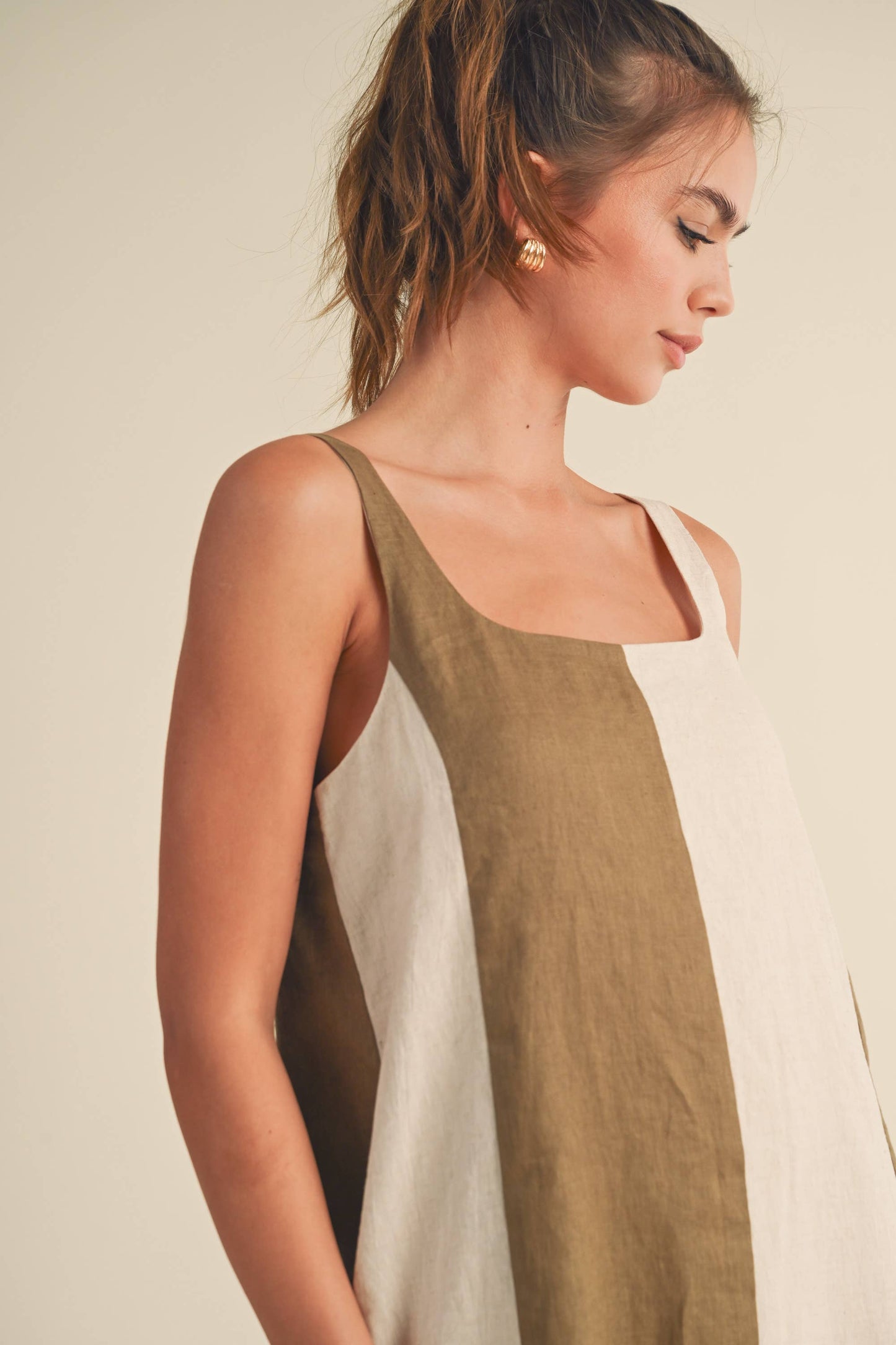 Colorblock Linen Midi Dress