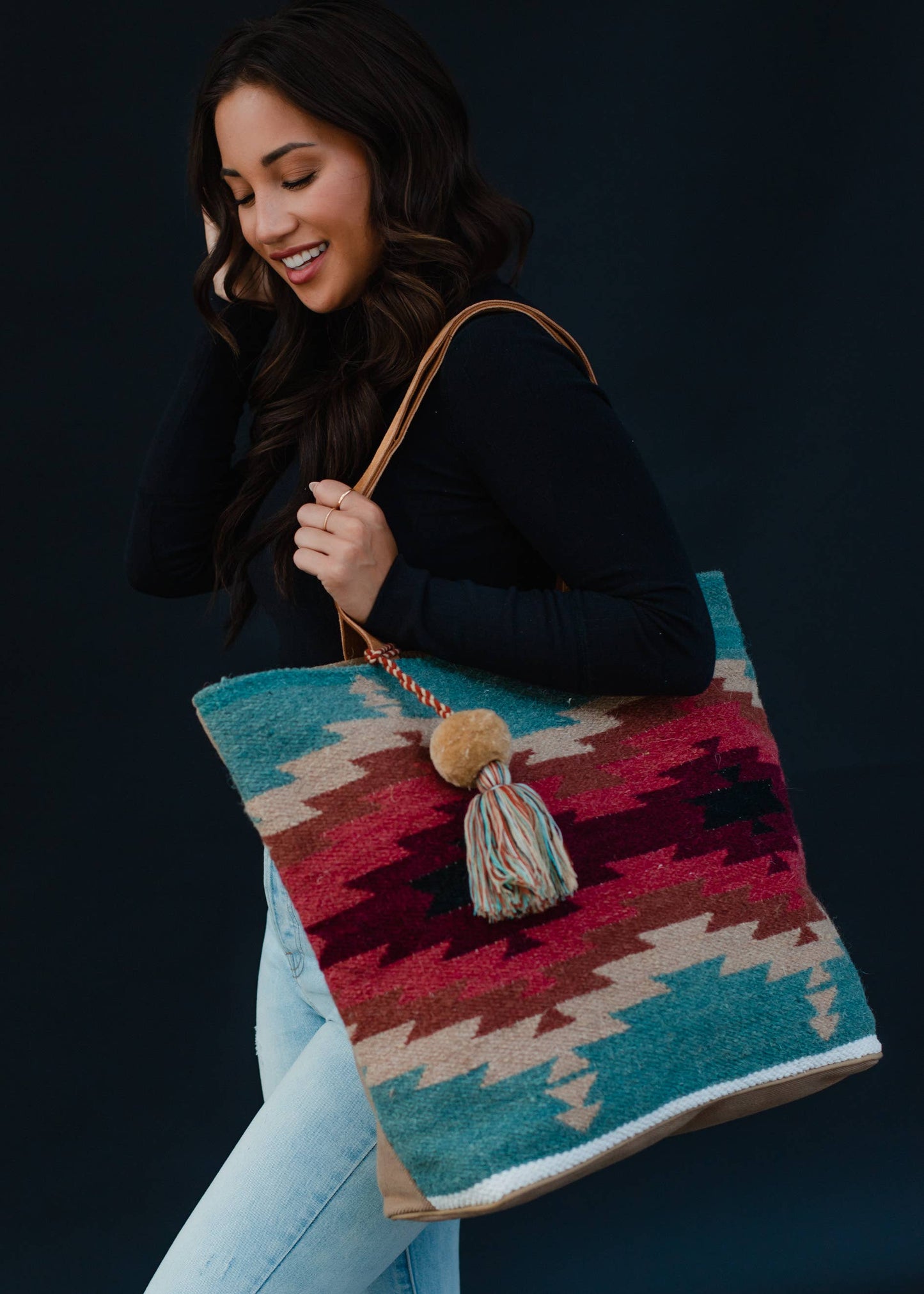 Teal, Burgundy & Tan Aztec Tote