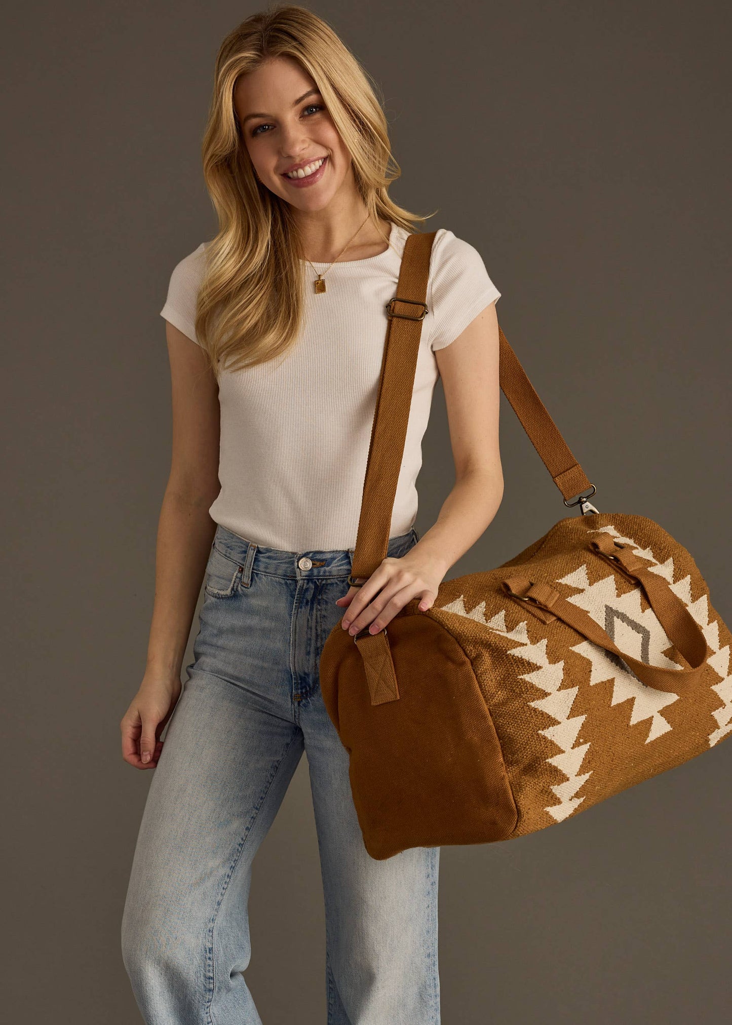 Camel, Cream & Gray Aztec Duffel