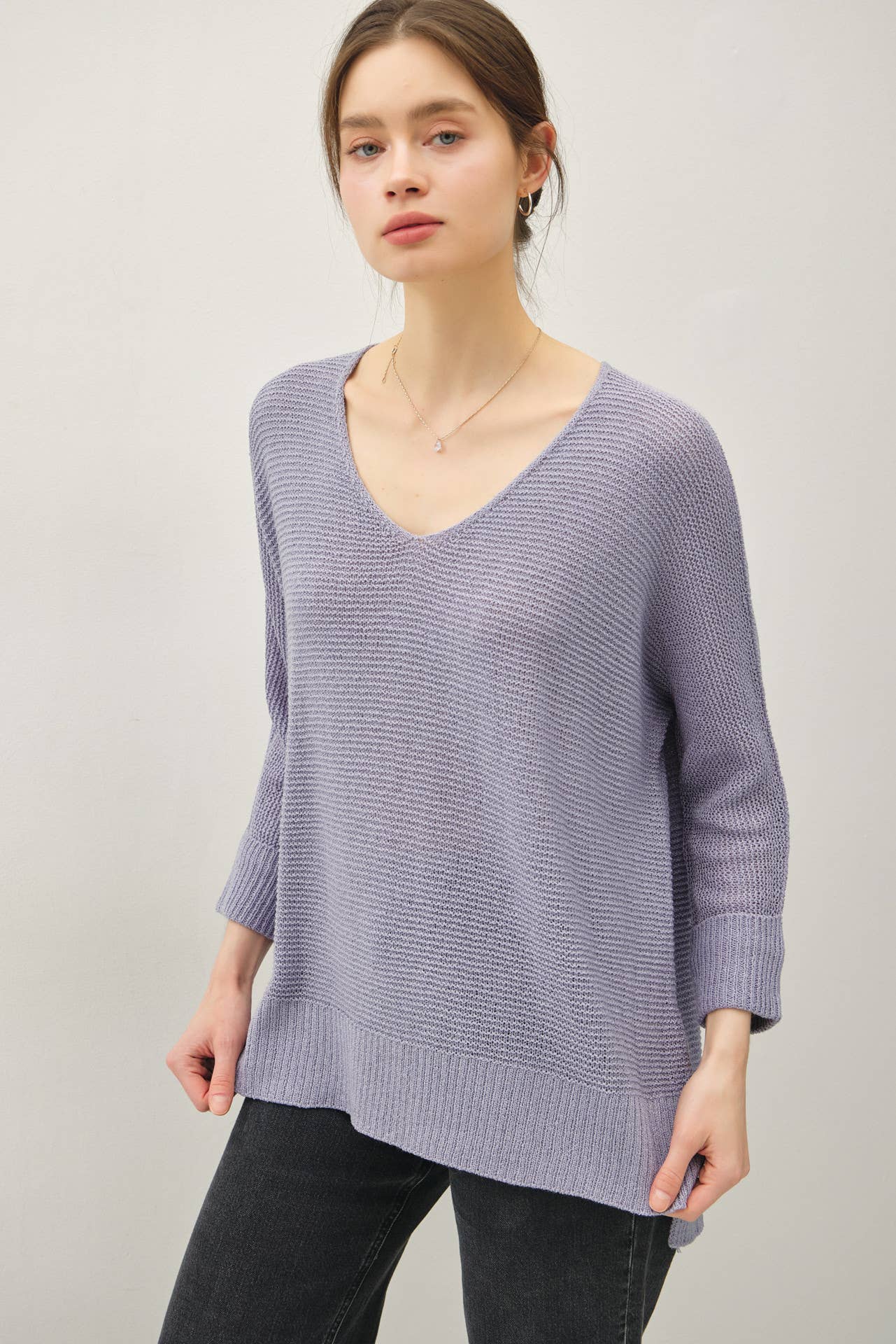 V Neck Dolman Sleeve Sweater