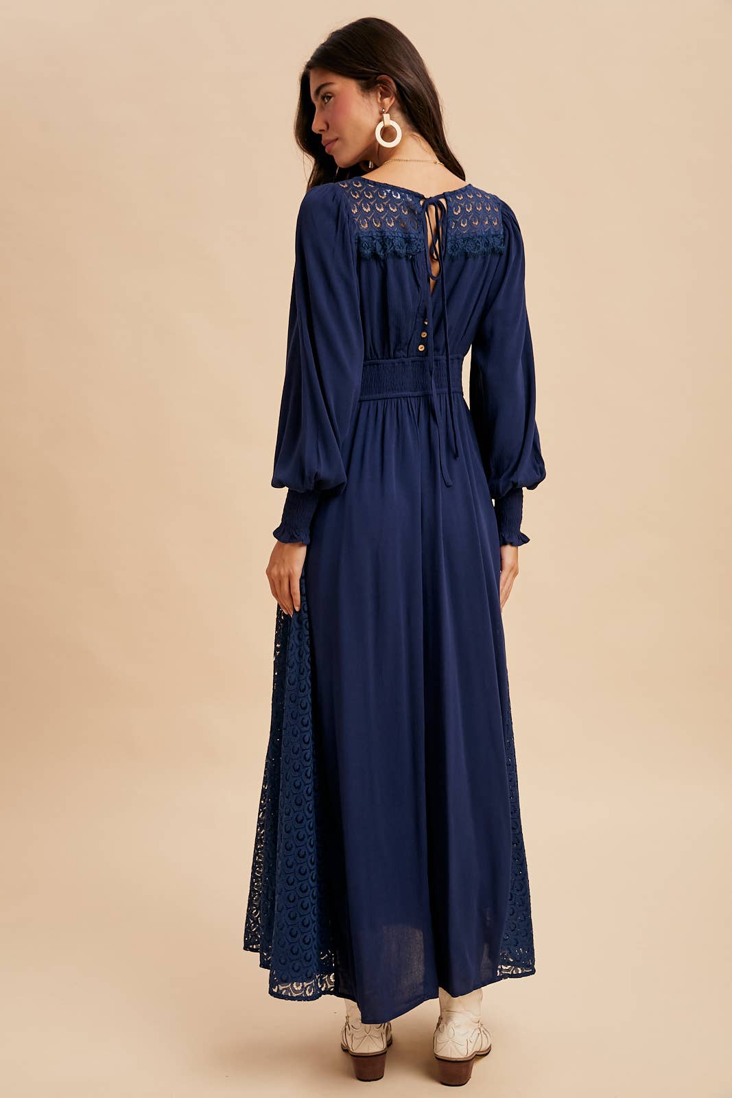 Lace Panel V Neck Maxi Dress