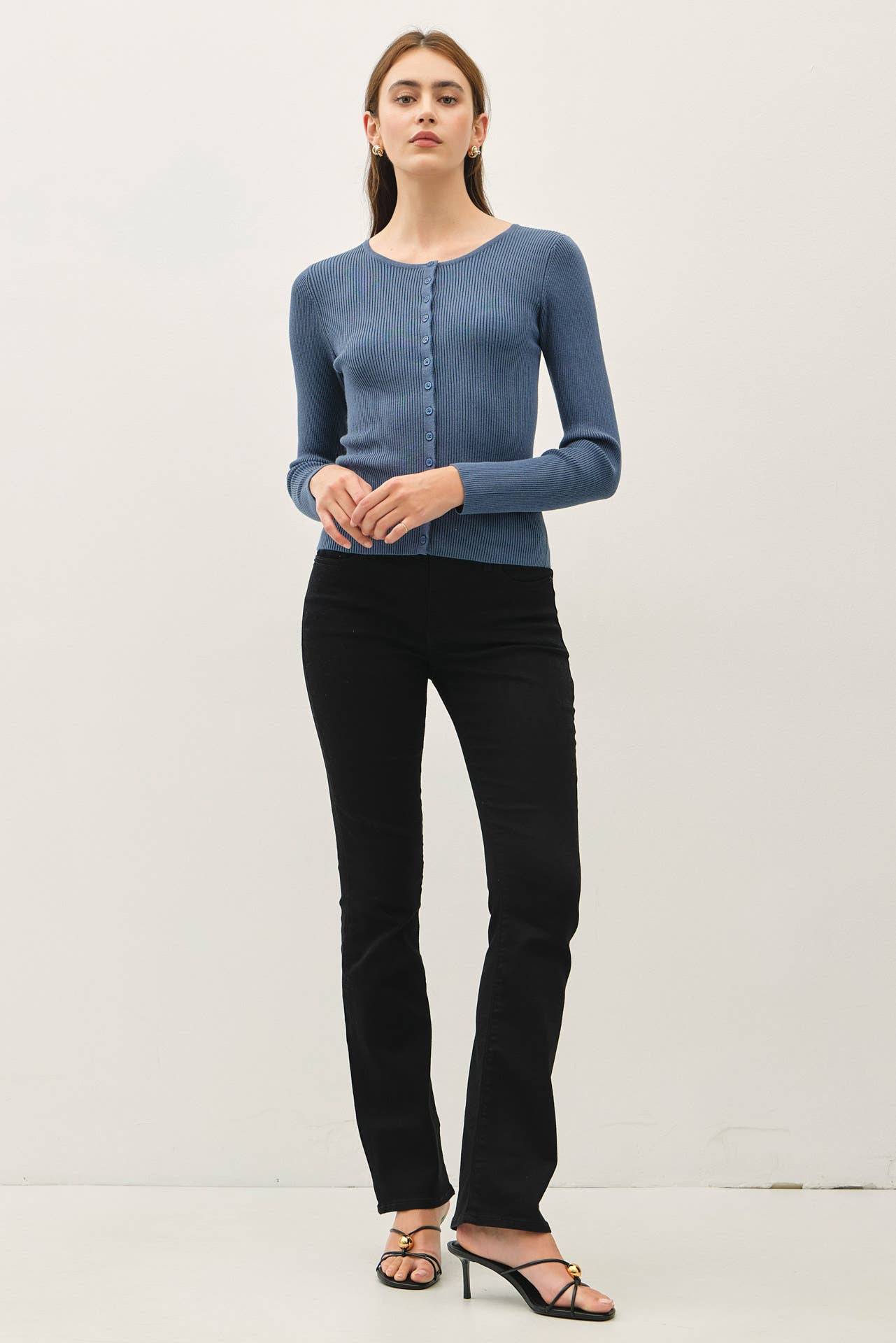 Essential Ribbed Button Up Top