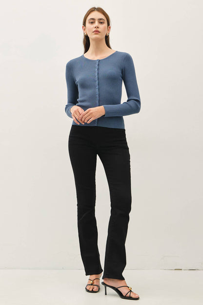 Essential Ribbed Button Up Top