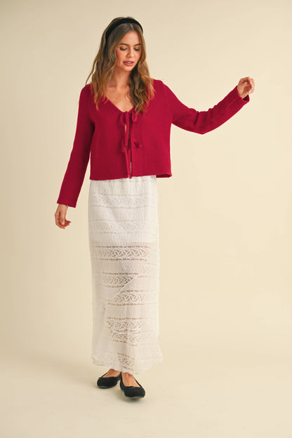 Long Sleeve Knitted Tie Front Cardigan