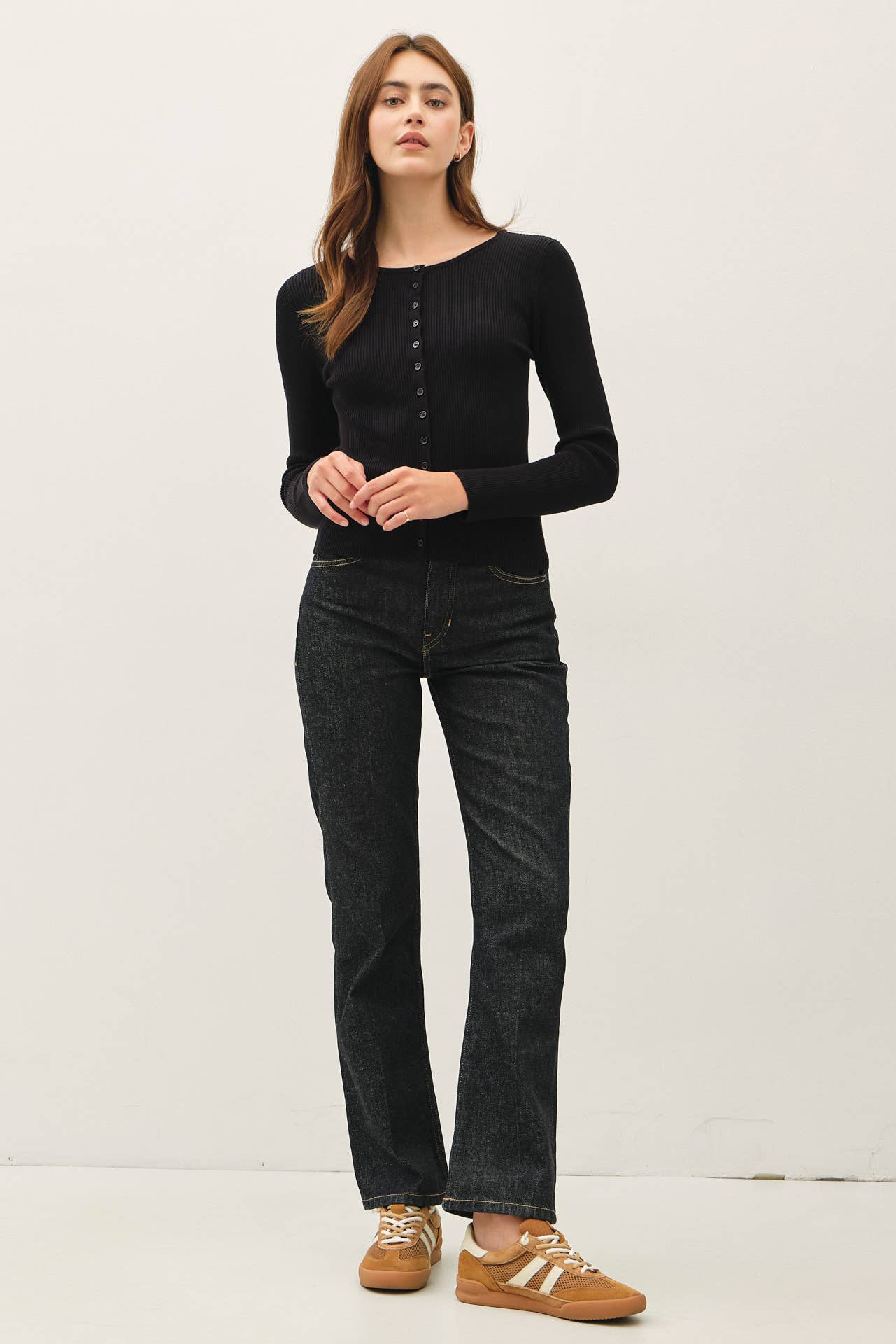 Essential Ribbed Button Up Top