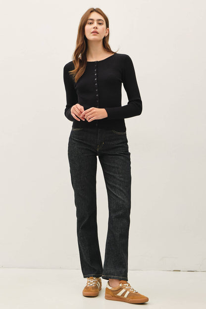 Essential Ribbed Button Up Top