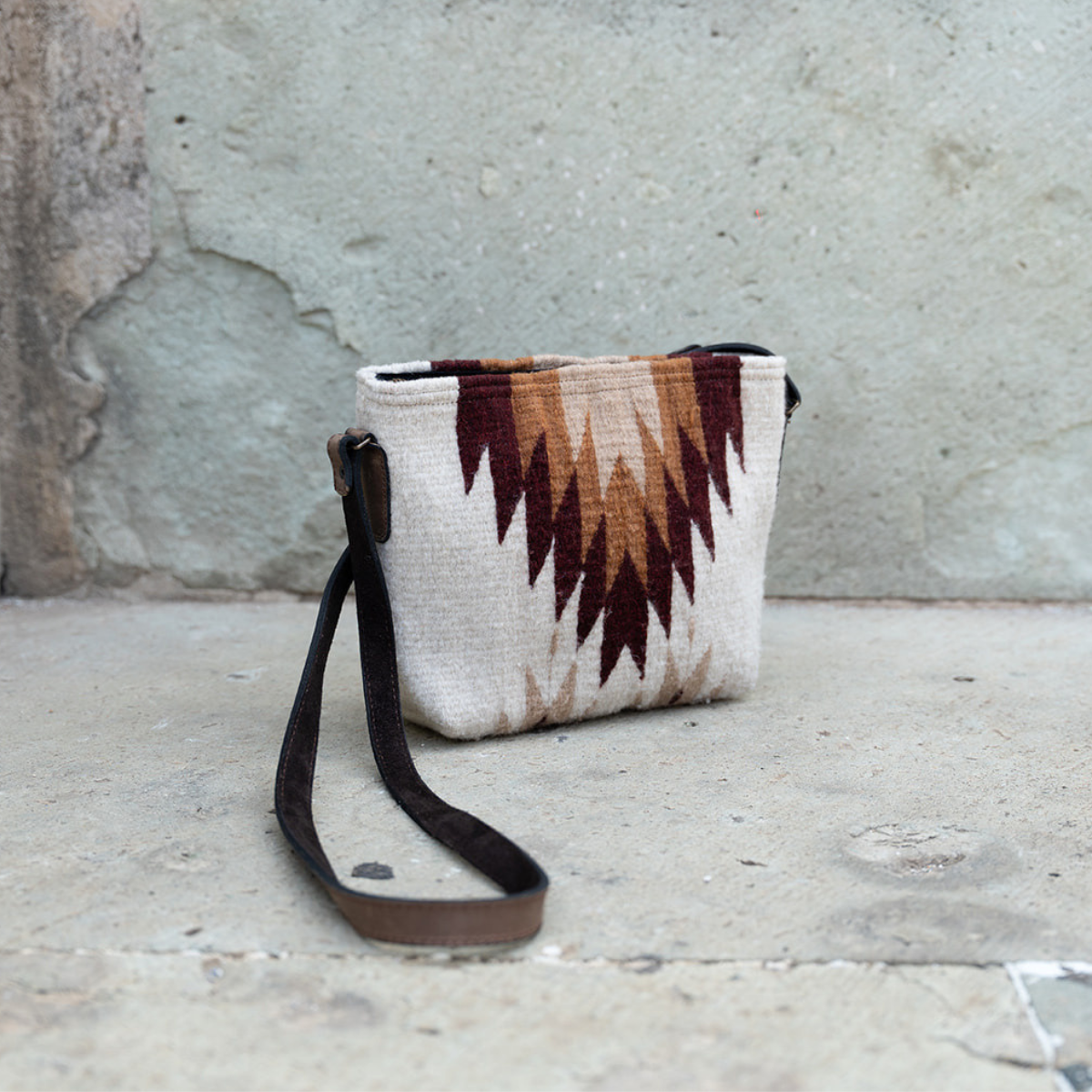 Copal Zapotec Wool Crossbody–Leather Trim