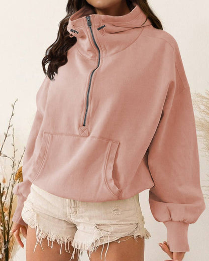 Quarter Zip Collar Pocket Hoodie