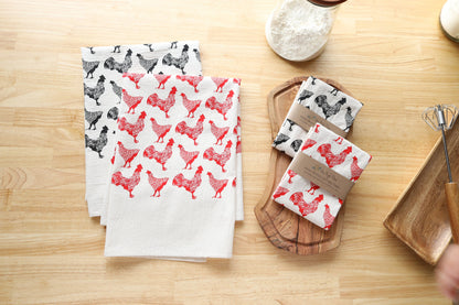 Chicken Kitchen Towel, Handprinted Chicken Tea Towel 