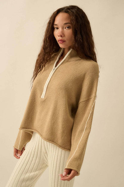 Textured Knit Half-Zip Mock-Neck Sweater